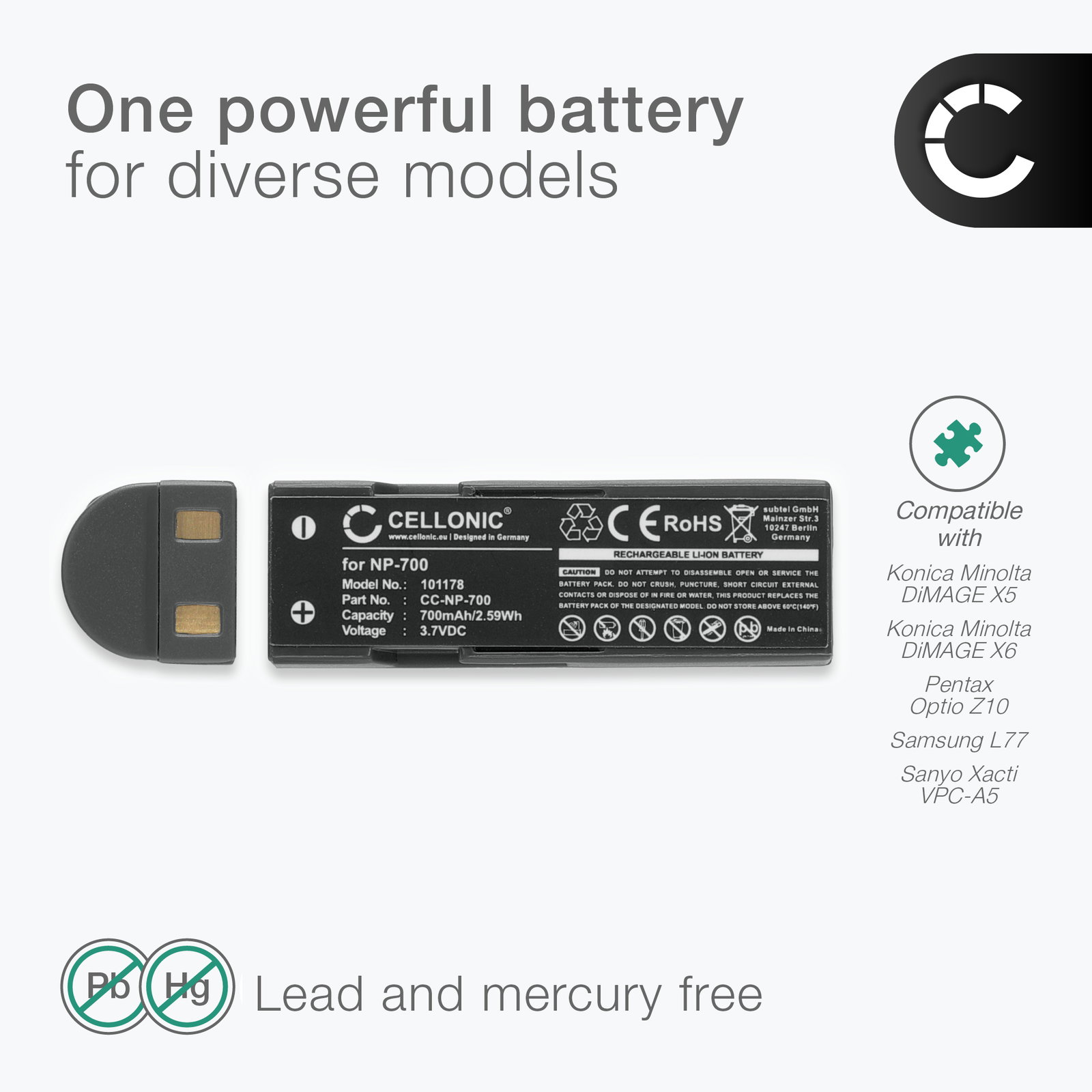 Battery for Konica Minolta DiMAGE X50, Samsung L77