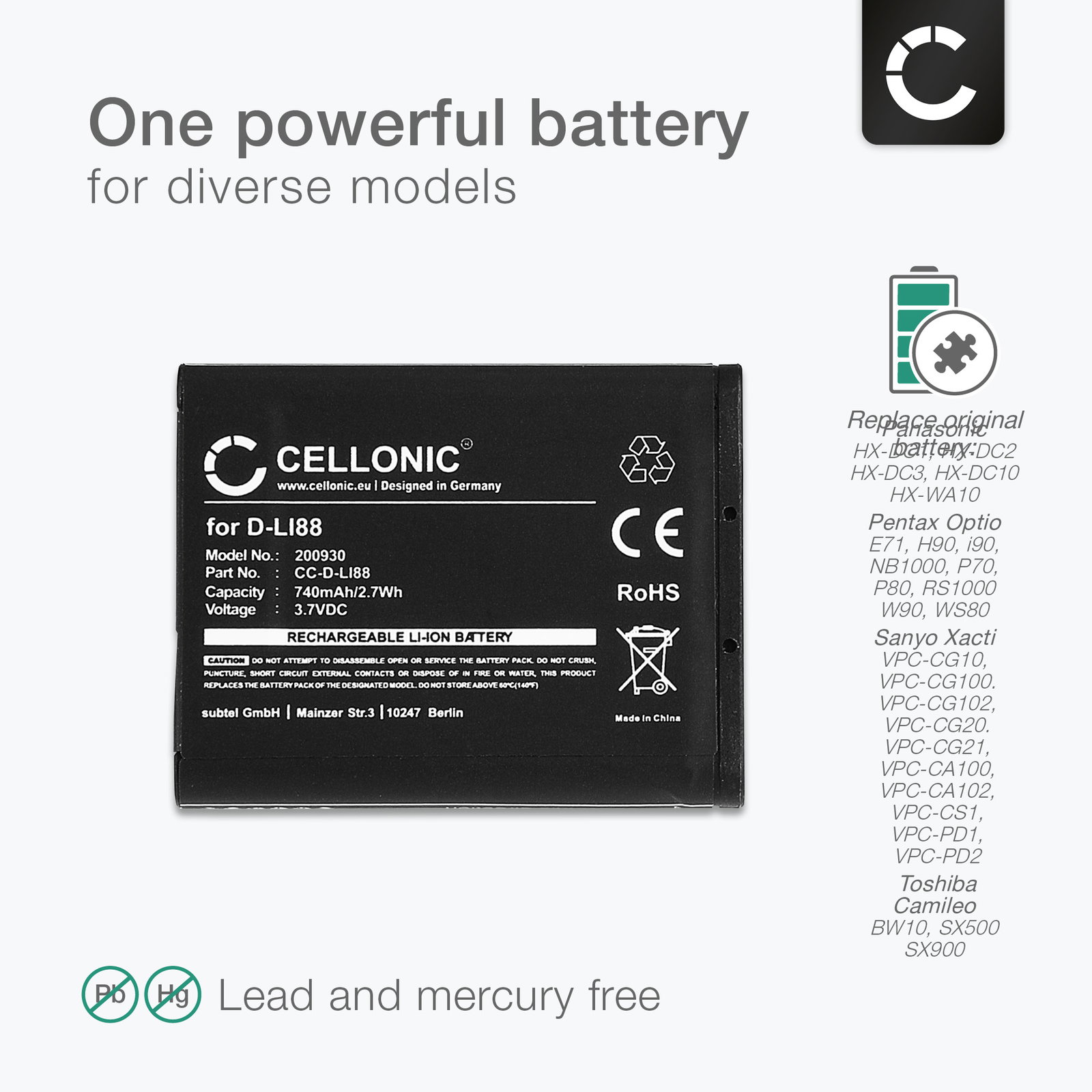3 batterie vhbw compatibile con fotocamera Pentax