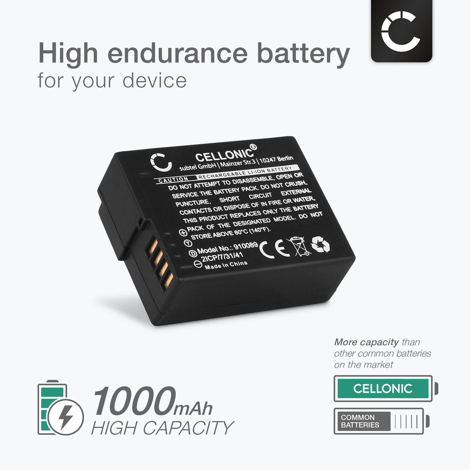 Panasonic Lumix DMC-GX8 Battery 1000mAh from CELLONIC