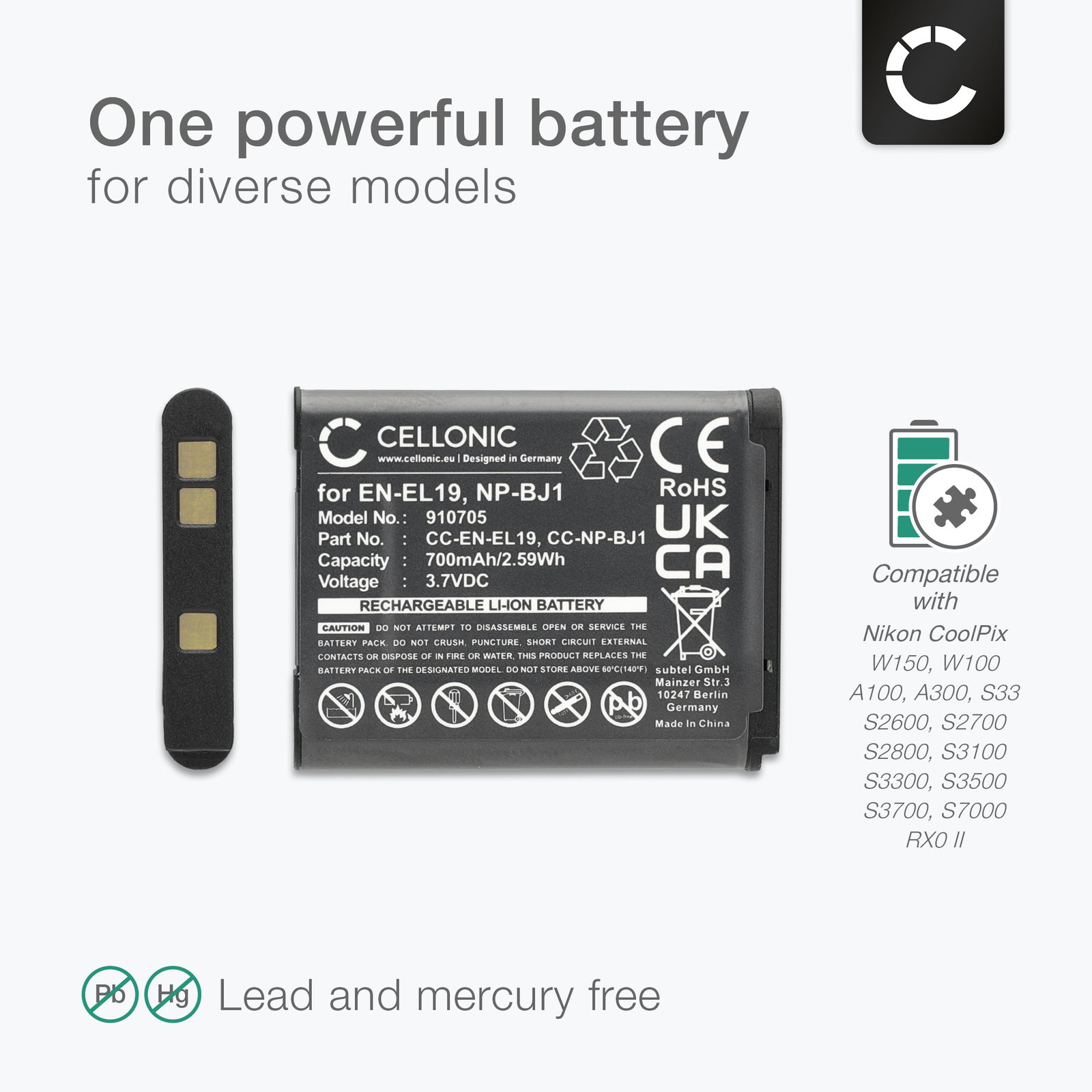 Nikon Coolpix S7000 Battery 700mAh from CELLONIC