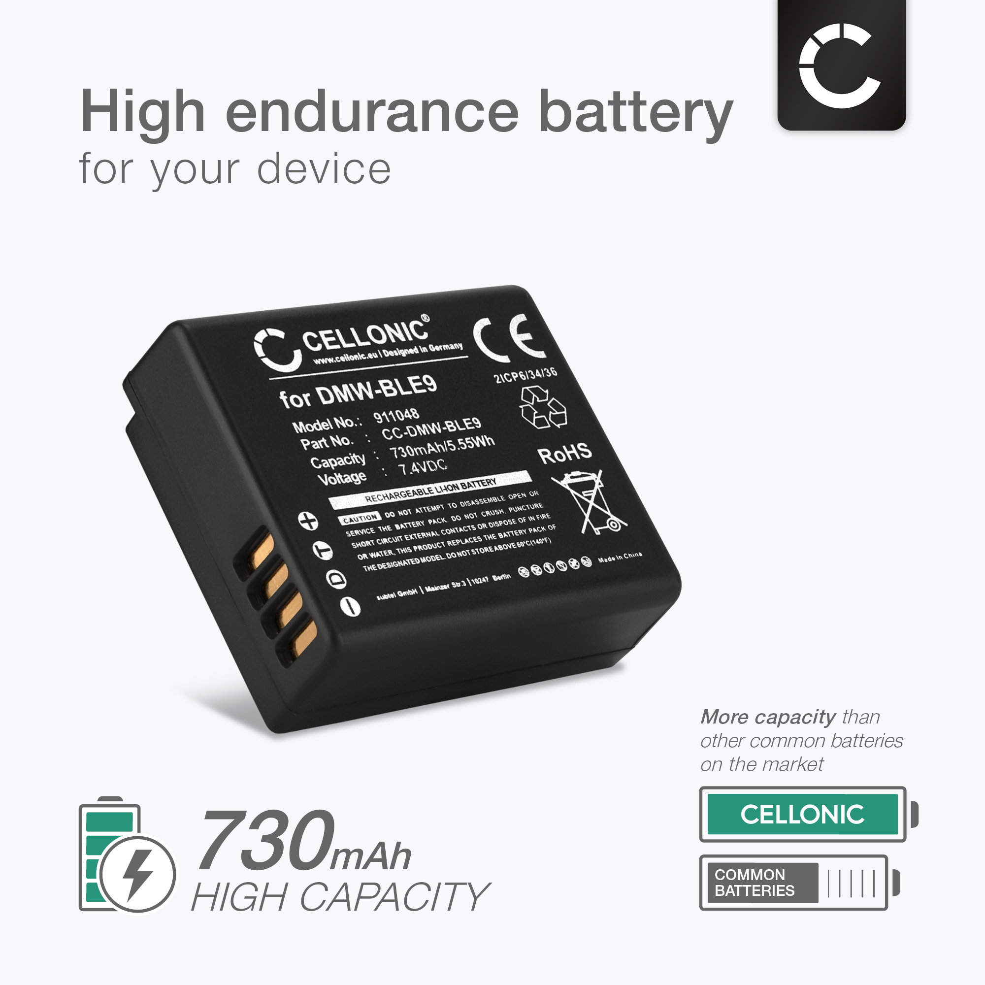Batteria Compatibile Per Panasonic Lumix DMC-GF6, GX7 E Altri – 940 MAh, Sostituto Di DMW-BLG10