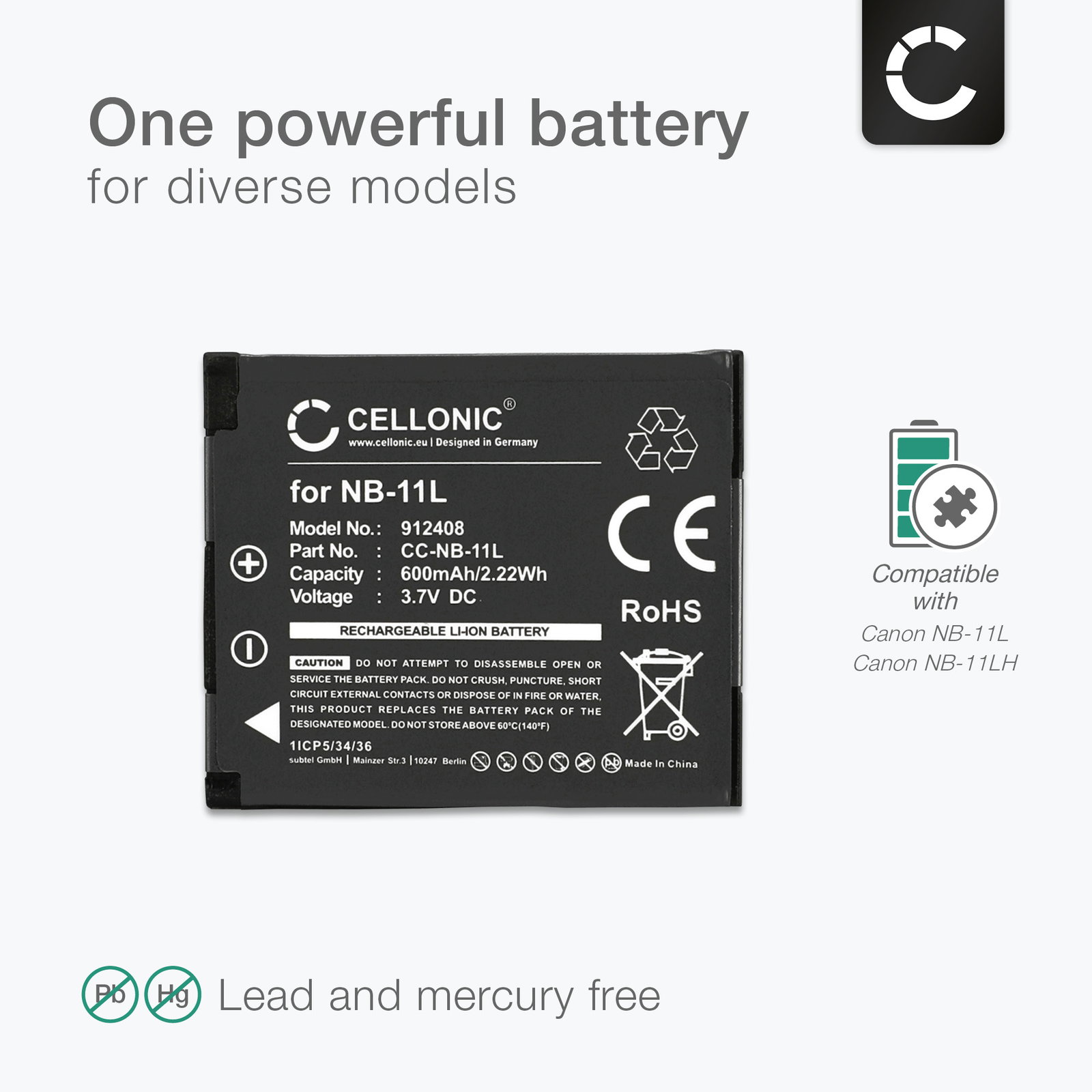 NB-11LH Battery for Canon PowerShot SX410 IS, IXUS 185