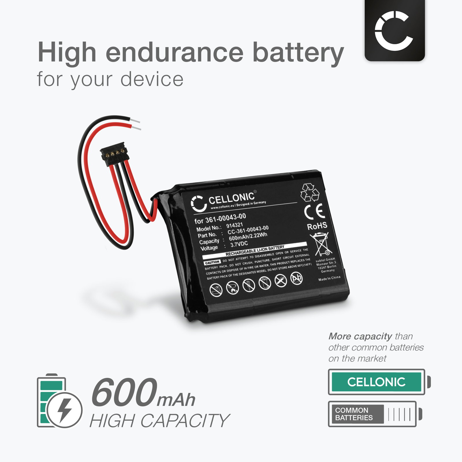 Battery for Garmin Edge 520, Edge 820, Edge 200, Edge 500