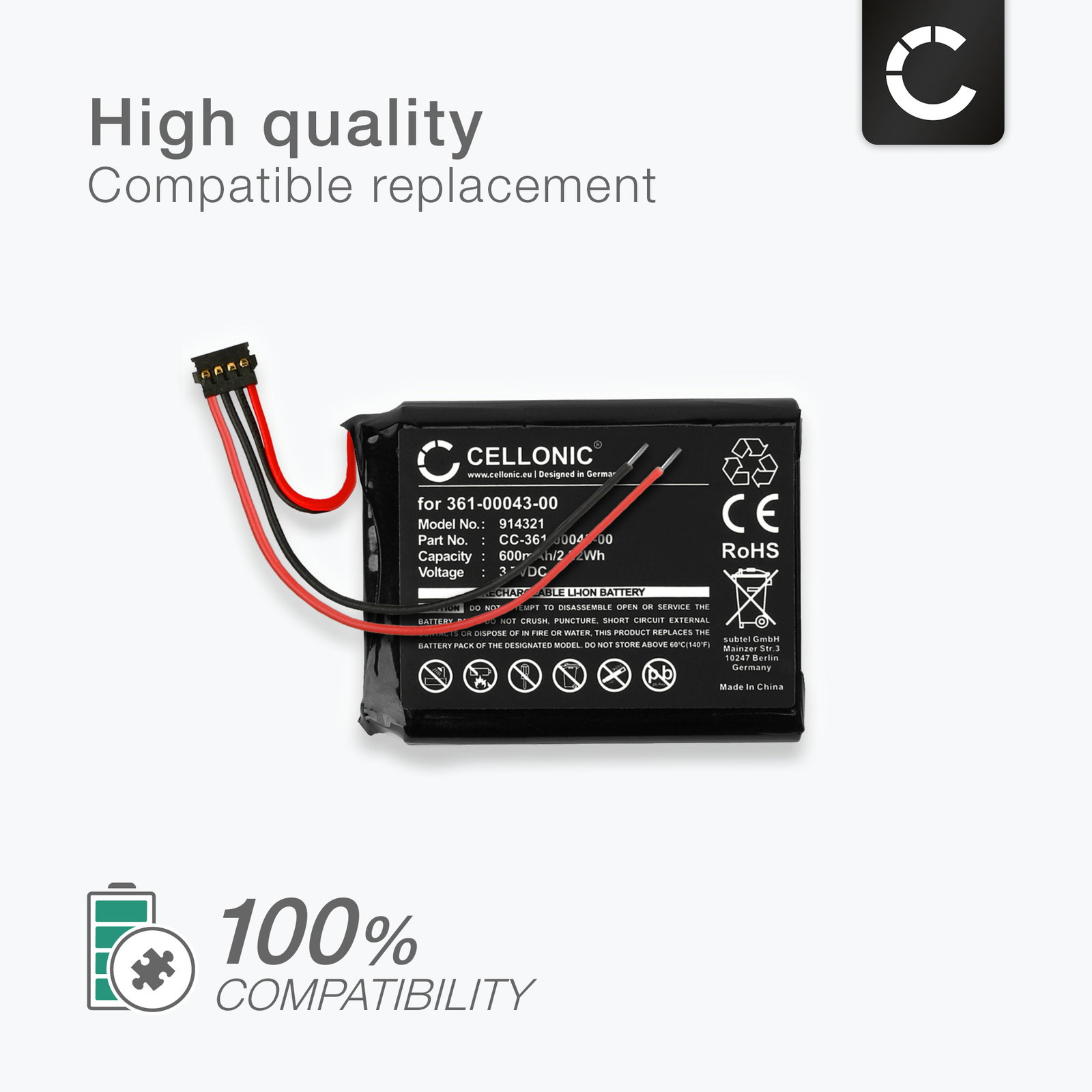 Battery for Garmin Edge 520, Edge 820, Edge 200, Edge 500