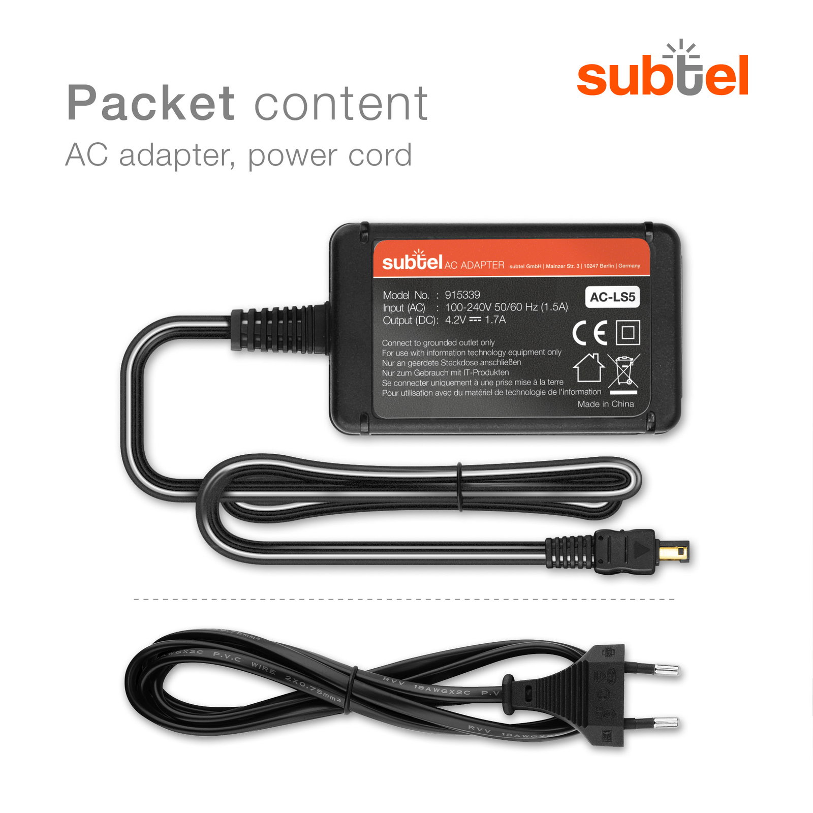 Power Supply for Sony Cyber-shot H3, W1, P200, V1, F88