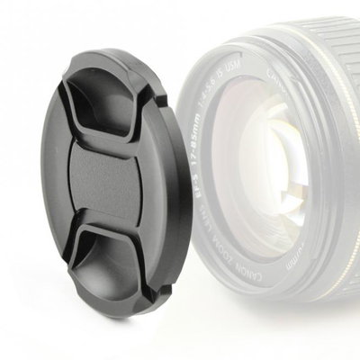 Lens Cap (front) for Ø 55mm - Canon, Nikon, Fujifilm, Olympus, Sony, Panasonic, Pentax, Snap On: Inside handle / Central Pinch Protective Cover Lid