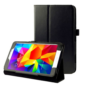 Book Tablet Case with Stand for Samsung Galaxy Tab 4 7.0 (SM-T230 / SM-T231 / SM-T235) Synthetic Leather Protective Folding Flip Folio Wallet Tri Fold Bookcase Cover Sleeve - Black