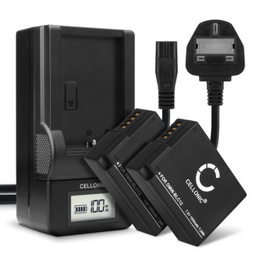 2x CELLONIC Camera Battery for Panasonic Lumix DMC-FZ1000 DMC-FZ300 DMC-FZ200 DMC-FZ2000 DMC-G7 G70 G6 G5 DMC-G80 Replacement DMW-BLC12 Battery 1000mAh Backup + Charger DE-80 DE-A80A