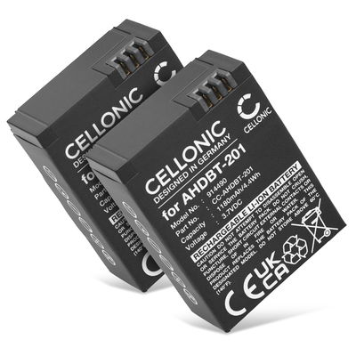 2x AHDBT-301 Battery for GoPro Hero 3 Hero 3 Black Hero 3 White Hero 3 Silver Hero 3+ Hero 3 Plus AHDBT-302 / AHDBT-201 Action Camera Battery Replacement - 1180mAh