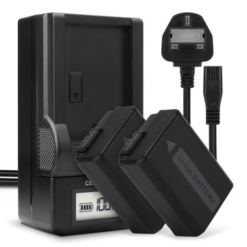 2x NP-FW50 Camera Battery + Charger Set for Sony A6000 Alpha 6000 A6300 A6500 A5100 A5000 A3000 A7 II Alpha 7 II A7s A7R ILCE-7R 1030mAh Replacement Battery BC-VW1 LCD Smart Charger