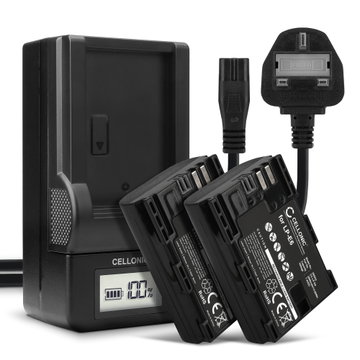 2x LP-E6 LP-E6N Camera Battery + Charger Set for Canon EOS 5D Mark II III IV 5DS R 60D 60Da 6D Mark II 70D 7D Mark II 80D EOS R WFT-E7 2000mAh Replacement Battery LC-E6 CBC-E6 LCD Smart Charger