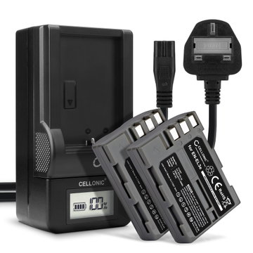 2x CELLONIC Camera Battery for Nikon D300S D300 D100 D200 D50 D70 D700 D70s D80 D90 D900 Replacement EN-EL3 EN-EL3e EN-EL3a Battery 1600mAh Backup + Charger MH-18a