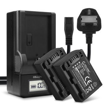 2x NP-FH50 -FH40 -FH60 Camera Battery + Charger Set for Sony A230 A290 A330 A380 A390 DSC-HX1 HX200V HX100V CX7 HDR-SR11 -SR12 DCR-SR45 DCR-SX30 XR500 700mAh Replacement Battery BC-VH1 LCD Smart Charger