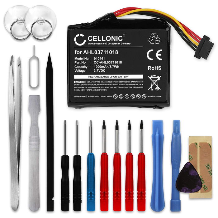 CELLONIC GPS Battery for TomTom GO 1000 1005 GO 2405M 2405T GO Live 1000 Live 1005 Live 2050 Live 14644 + 17pc GPS Tool Kit TomTom AHL03711018,VF1C,4CQ02 1000mAh SatNav Sat Nav Battery Replacement
