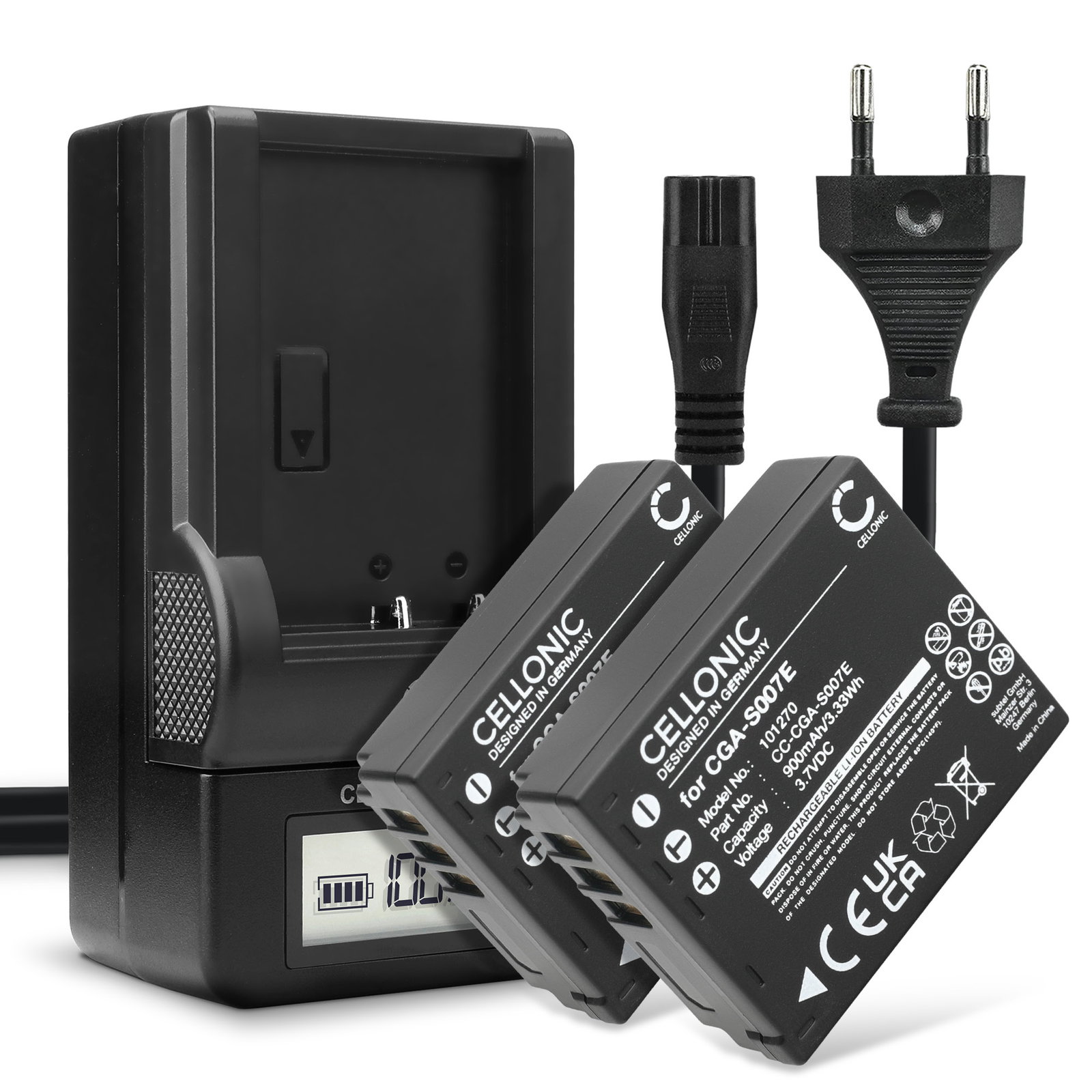 2x Panasonic Lumix DMC-TZ3 Battery + Charger 900mAh from CELLONIC