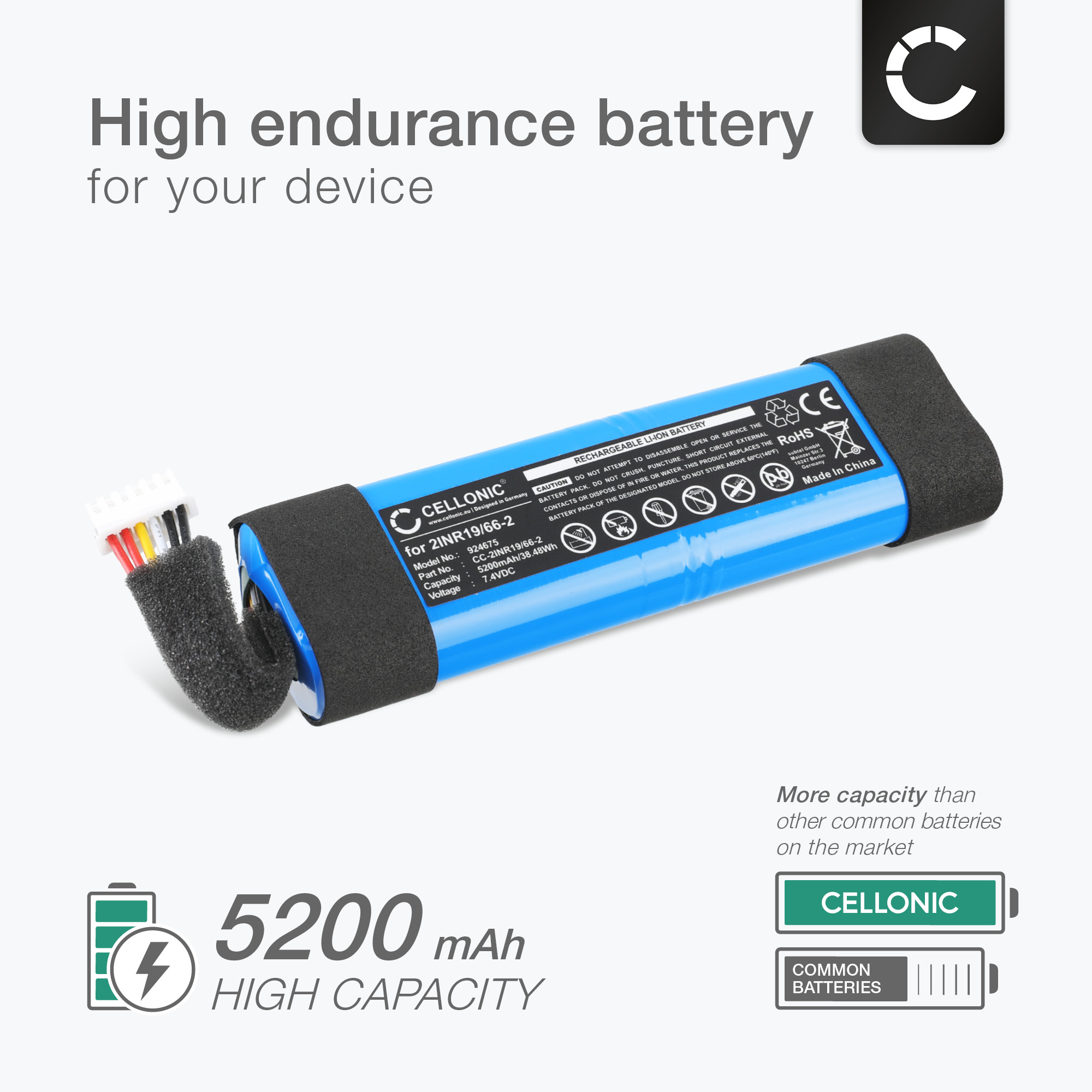 Batteria JBL Xtreme 2/3 7,4V 5200 MAh &ndash; Ricambio 2INR19/66-2 Li-Ion