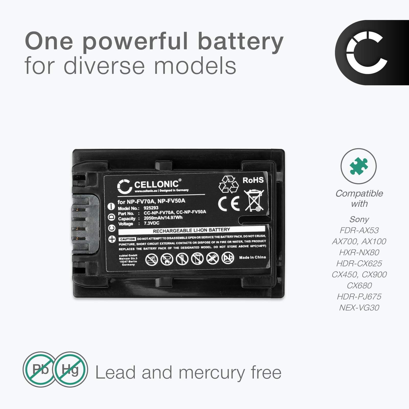 Sony HDR-CX180 Battery 2050mAh from subtel