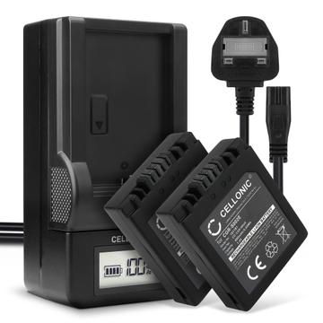 2x Battery for Panasonic Lumix DMC-C20, DMC-FC20, DMC-FZ1 CGA-S002e CGA-S002e-1B CGR-S002 DMW-BM7 (680mAh, 7.4V) + Charger from CELLONIC