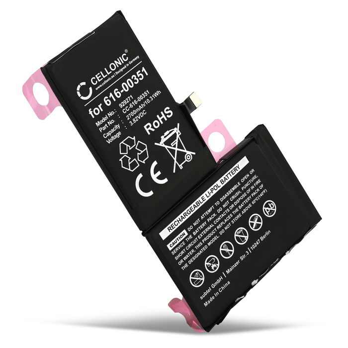 Battery for Apple iPhone X, 616-00351 (2700mAh, 3.82V) by CELLONIC