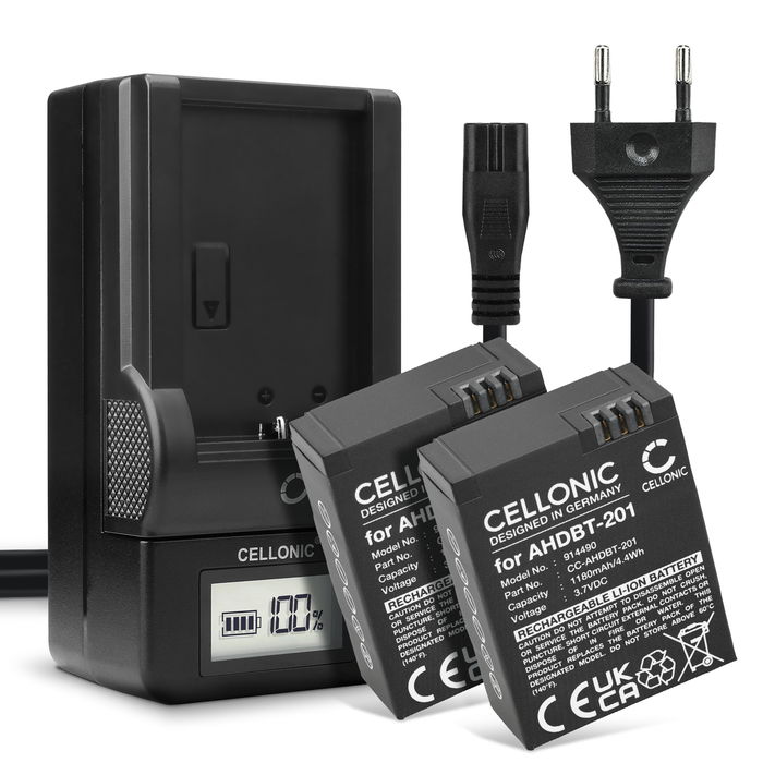 2x CELLONIC Camera Battery for GoPro Hero 3 Hero 3 White Hero 3 Black Hero 3 Silver Hero 3 + Hero 3+ Hero 3 Plus Replacement AHDBT-201 AHDBT-301 AHDBT-302 Battery 1180mAh Backup + Charger