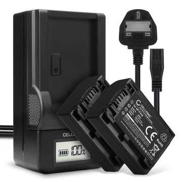 2x NP-FV70A NP-FV50A NP-FV30 NP-FV90 NP-FV100A Camera Battery + Charger Set for Sony FDR-AX33 AX53 AX100e HDR-PJ810 PJ530 PJ330 PJ260 HDR-CX625 CX900 HDR-XR550 NEX-VG900 650mAh Replacement Battery LCD Smart Charger