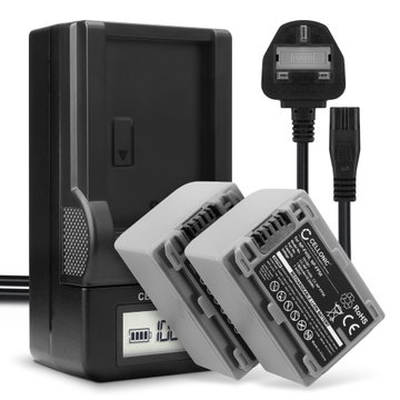 2x NP-FP50 -FP70 NP-FH50 -FH70 Camera Battery + Charger Set for Sony DCR-HC28 HC21 HC23 HC26 HC30 HC32 HC36 HC40 HC96 HDR-HC3 DCR-DVD105 DCR-SR100 1360mAh Replacement Battery LCD Smart Charger