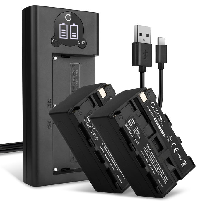 2x CELLONIC Camera Battery for Sony NX100 NX5 HXR-MC2500 MC2000 VX2100 VX2000 HDR-FX1 FX7 DSR-PD170 PD150 TRV900 Replacement NP-F970 NP-F960 NP-F570 NP-F770 Battery 4400mAh Backup + Dual Charger BC-VM50