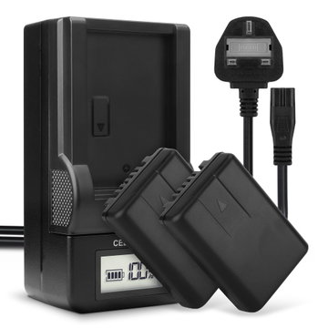 2x VW-VBY100 Camera Battery + Charger Set for Panasonic HC-V110, HC-V130, HC-V201 850mAh Replacement Battery LCD Smart Charger