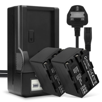 2x NP-FM50 NP-FM30 NP-FM70 NP-QM91 NP-QM71 Camera Battery + Charger Set for Sony HVR-A1 HDR-SR1 HDR-HC1 GV-D1000 DCR-TRV38 -TRV20 -TRV330 -TRV285 -TRV340 -TRV345 -TRV351 -TRV355 3200mAh Replacement Battery LCD Smart Charger