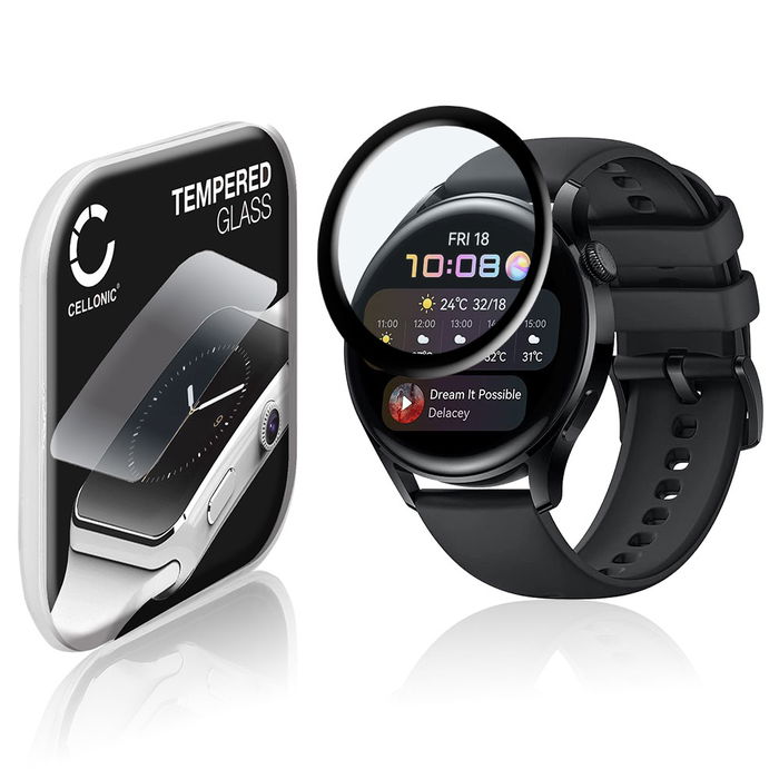 CELLONIC Screen Protector for Huawei Watch 3 - 46mm Fitness Tracker Smart Watch Face Protector - 3D Full Cover 0,33mm Full Glue 9H Tempered Glass Display Cover Crystal Clear