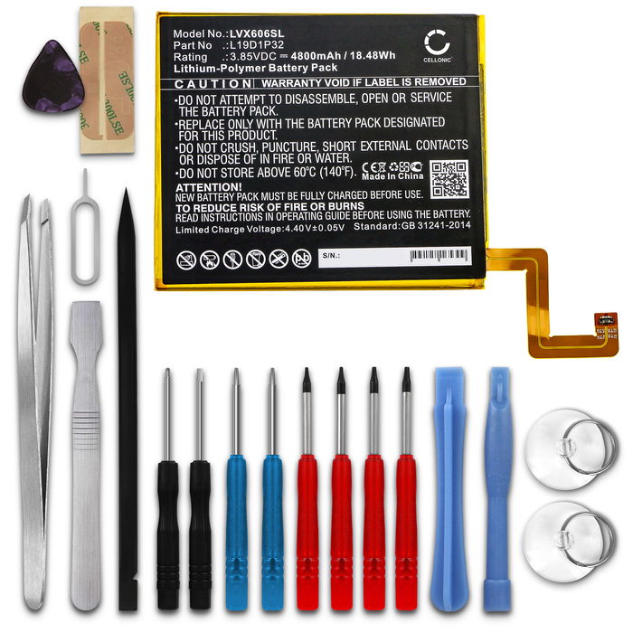 CELLONIC Replacement Tablet Battery for Lenovo Tab M10 Plus TB-X606F + 17-Tool Tablet Repair Kit - L19D1P32 4800mAh