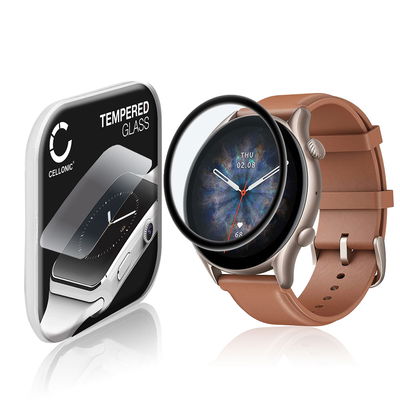 CELLONIC Screen Protector for Amazfit GTR 3 Pro Fitness Tracker Smart Watch Face Protector - 3D Full Cover 0,33mm Full Glue 9H Tempered Glass Display Cover Black