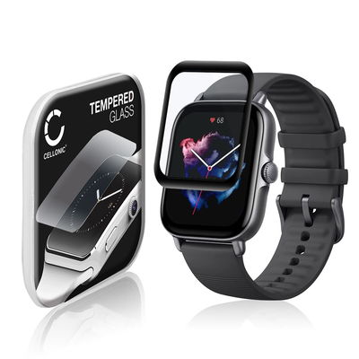 CELLONIC Screen Protector for Amazfit GTS 3 Fitness Tracker Smart Watch Face Protector - 3D Full Cover 0,33mm Full Glue 9H Tempered Glass Display Cover Black