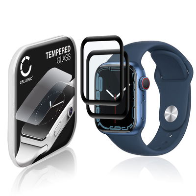 2x CELLONIC Screen Protector for Apple Watch 8 / 7 - 41mm Fitness Tracker Smart Watch Face Protector - 3D Full Cover 0,33mm Full Glue 9H Tempered Glass Display Cover Crystal Clear