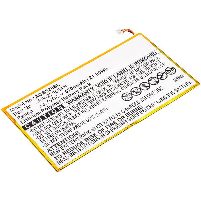 PR-279594N Battery for Acer Iconia Tab 10 (A3-A40) (B3-A30) (B3-A20) 5 Pin Tablet Battery Replacement - 5700mAh