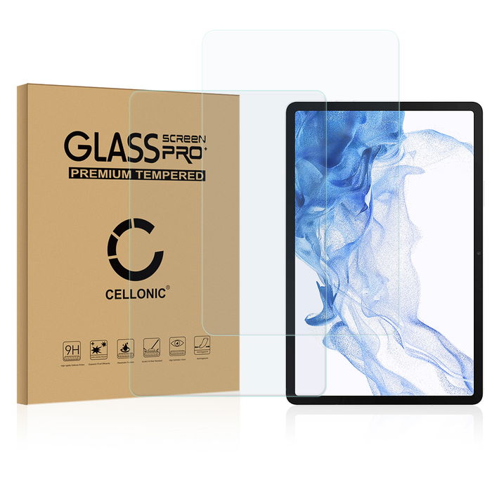 2x CELLONIC Screen Protector for Samsung Galaxy Tab S8 X700N Tablet Screen Cover Film - 2.5D 0,33mm Full Glue 9H Tempered Glass Display Screen Guard Crystal Clear