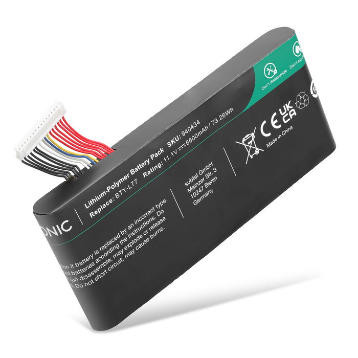 Battery for MSI GT72 2QE, GT72S 6QE, GT72 6QD, GT72VR 6RD, GT72 2QD, GT72VR 7RE, GT72VR 6RE 11.1V 6600mAh from CELLONIC