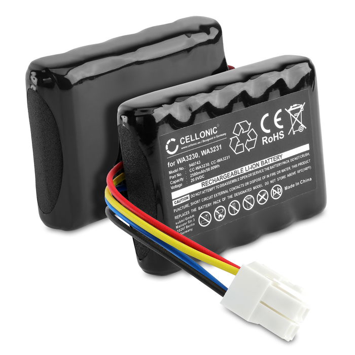 2x Battery for Worx Landroid S300, WR105SI, Landroid S Basic, WR106SI, WR102SI, Landroid S500i, WR101SI, Landroid S500i (WA3230, WA3231, 50032492) 20.0v 2500mAh from CELLONIC