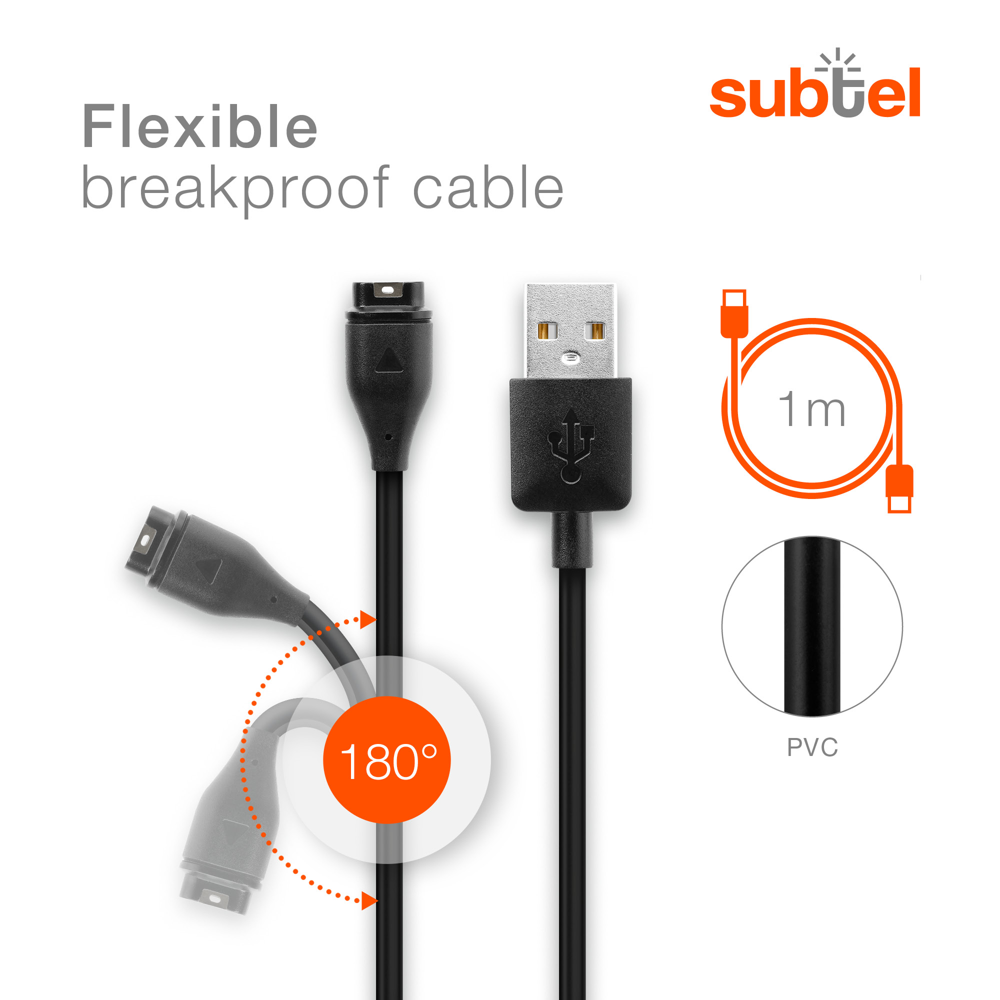 Dock Caricabatteria USB Per Garmin Fenix 5/5S/5X Plus E 6/6S/6X Pro – Cavo Da 1m Nero - Foto 2