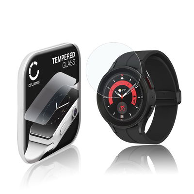 CELLONIC Screen Protector for Samsung Galaxy Watch 5 Pro Fitness Tracker Smart Watch Face Protector - 2.5D 0,30mm Full Glue 9H Tempered Glass Display Cover Crystal Clear