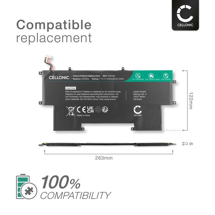 Batterie Pour HP EliteBook 1020 G1 – 4200mAh Li-Ion (7.6V, Compatible BR04) – Neuve