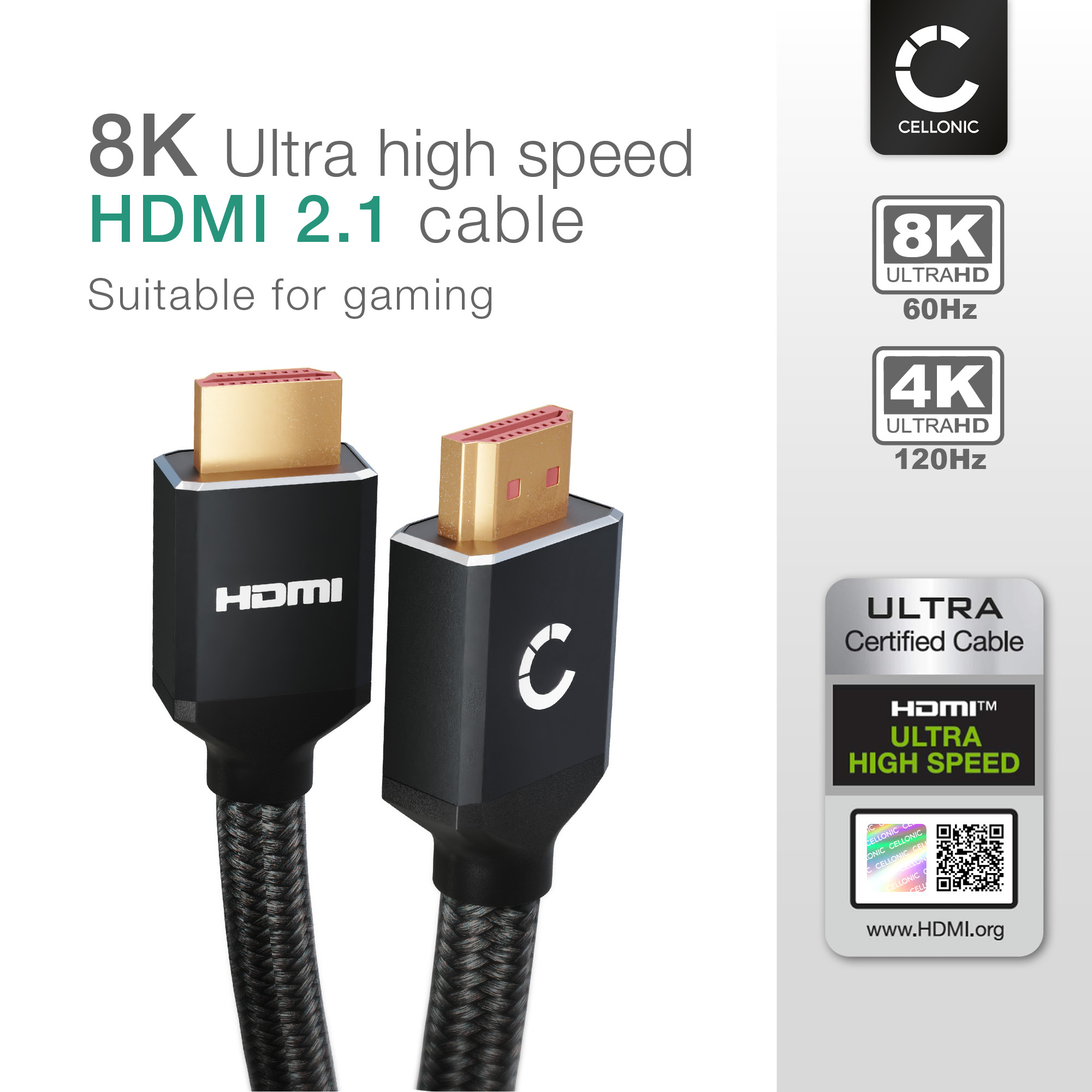 8K HDMI 2.1 Cable 48Gbps Gold Plated (6ft/10ft) - Ultra High Speed 8K 4320P 120Hz HDR For PS5/Xbox