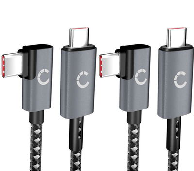 USB C to USB C 100W (2 Pieces) Cable L Shape Right Angle 1m Nylon Charging Data Cable USB 3.1 10 Gbps 8K for Phone, Tablet, Smartwatch, GPS, Speakers & more