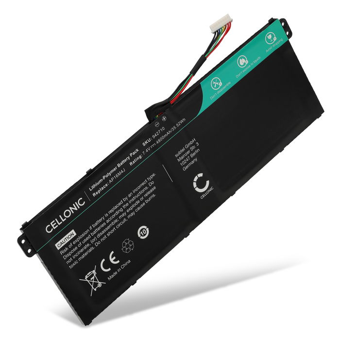 1x Battery for Acer Aspire 5 A515-41G, 1 A114, 3 A315, 1 A114-33, ES1-523, 3 A315-31, A A315-54, A A315-54K, 3 A317, A A311-31, Acer A114-33, AP16M4J, NX.GVWSA.002 7.4V 4800mAh from CELLONIC