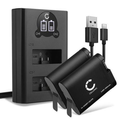 2x Battery for GoPro HERO13 Black AHDBT-1301PR (1900mAh, 3.89V) + Dual Charger from CELLONIC