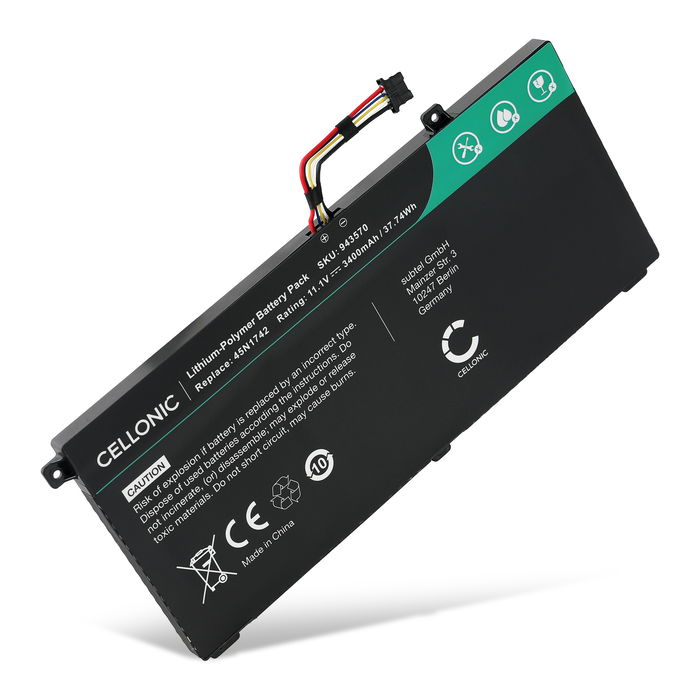 Battery for Lenovo ThinkPad T560, T550, W550, W550s, 45N1741, 45N1742, 45N1743 45N1741 (3400mAh, 11.1V) by CELLONIC