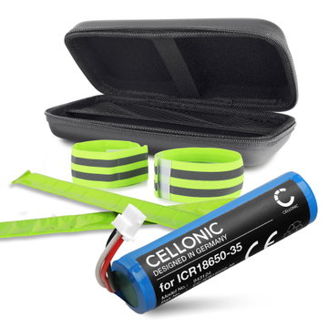 1x Battery for Petzl NAO Plus Petzl ICR18650-35 Petzl NAO Petzl NAO Plus (2600, 3.7) + Protective Case & Reflective Bands from CELLONIC