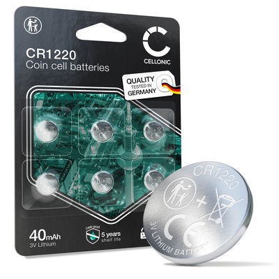CELLONIC CR1220 Coin Cell Batteries (Lithium-Mangandioxid (Li / MnO2), 40mAh, 3V) for Watches, Calculators, Sensors - x6-Pack