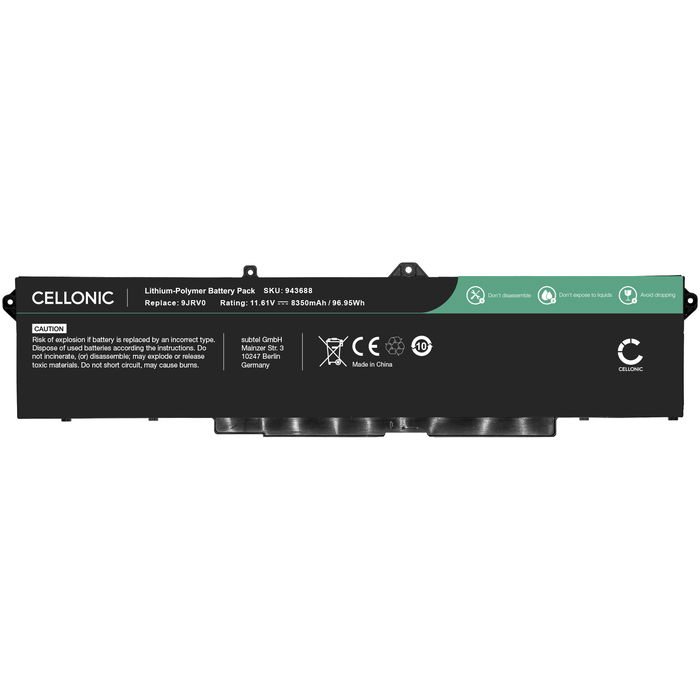 1x Battery for Dell Alienware M18 R2, m18 R1, M17 R5, M18 R1 (AMD), M18 R1 (Intel), Precision 3591, 3561, 3571, Latitude 5521, 5531, 15 5531, Dell 9JRV0, 53XP7 11.61V 8350mAh from CELLONIC