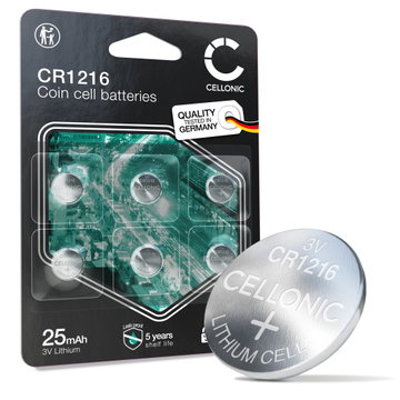 CELLONIC CR1216 Knopfbatterie (Lithium, 25mAh, 3V) for Wristwatches Car Keys Medical Devices - x6-Pack